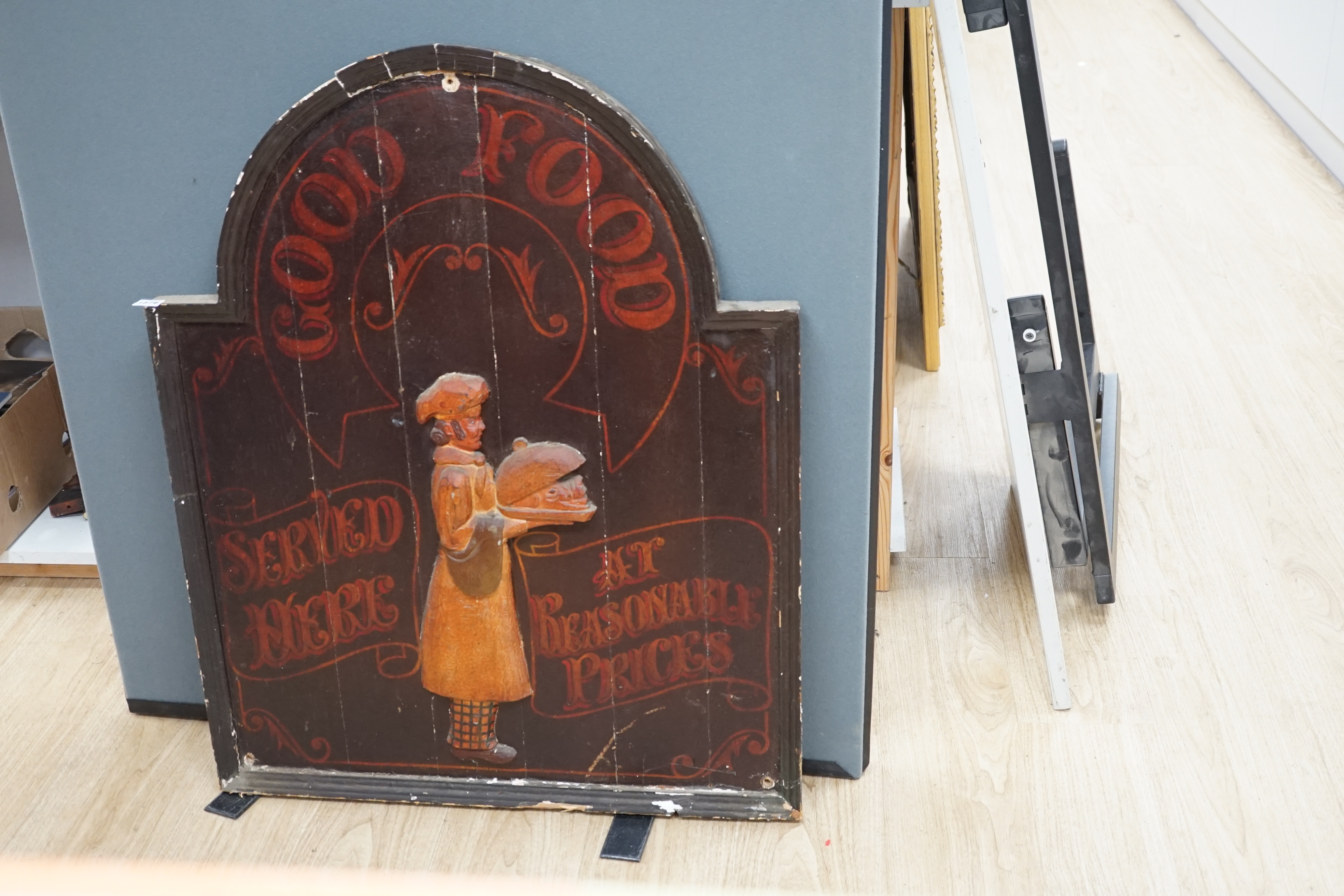 A 'Good Food' painted wood advertising sign, 93 x 74cm